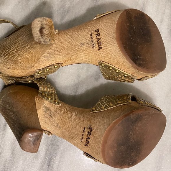 Prada Gold Python Studded Wood Sandal EURO Size 39 or US 8 - Picture 9 of 9